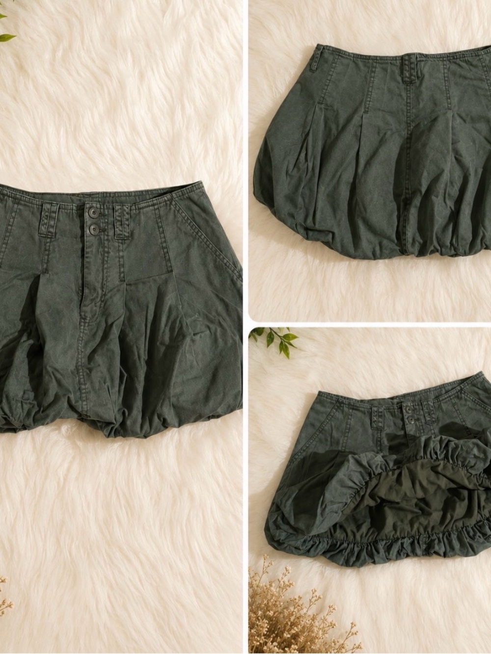 Dark Olive Green Bubble Mini Skirt